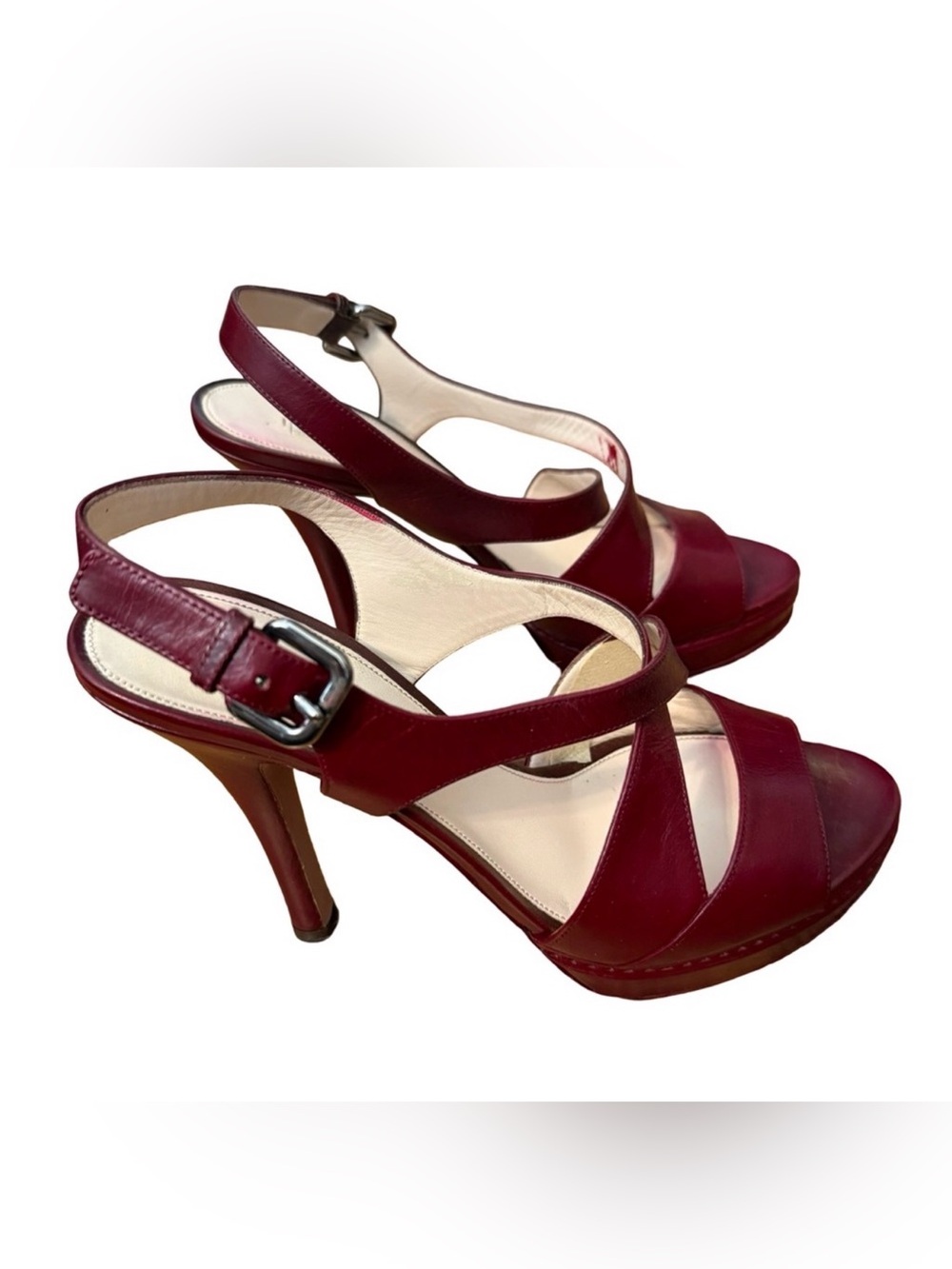 Prada Women's Dark Red Leather Sandals Heels - Picture 1 of 7